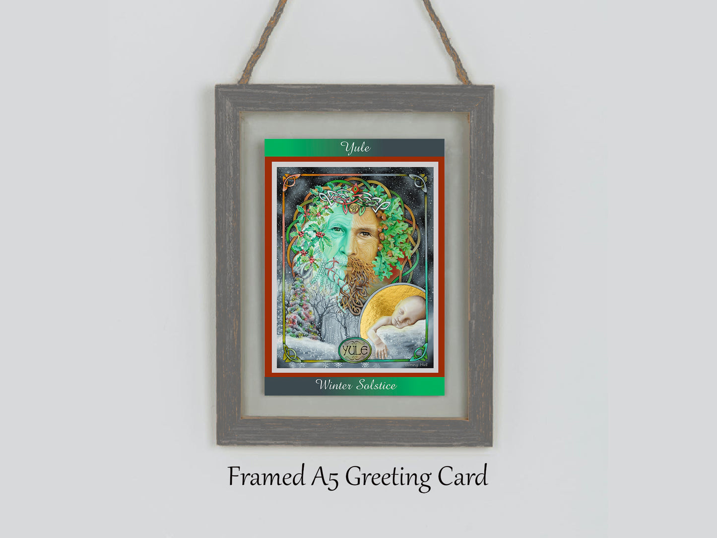 Yule Winter Solstice art framed greeting card - Wiccan Wheel of the Year Pagan Sabbat Holly King and Oak King