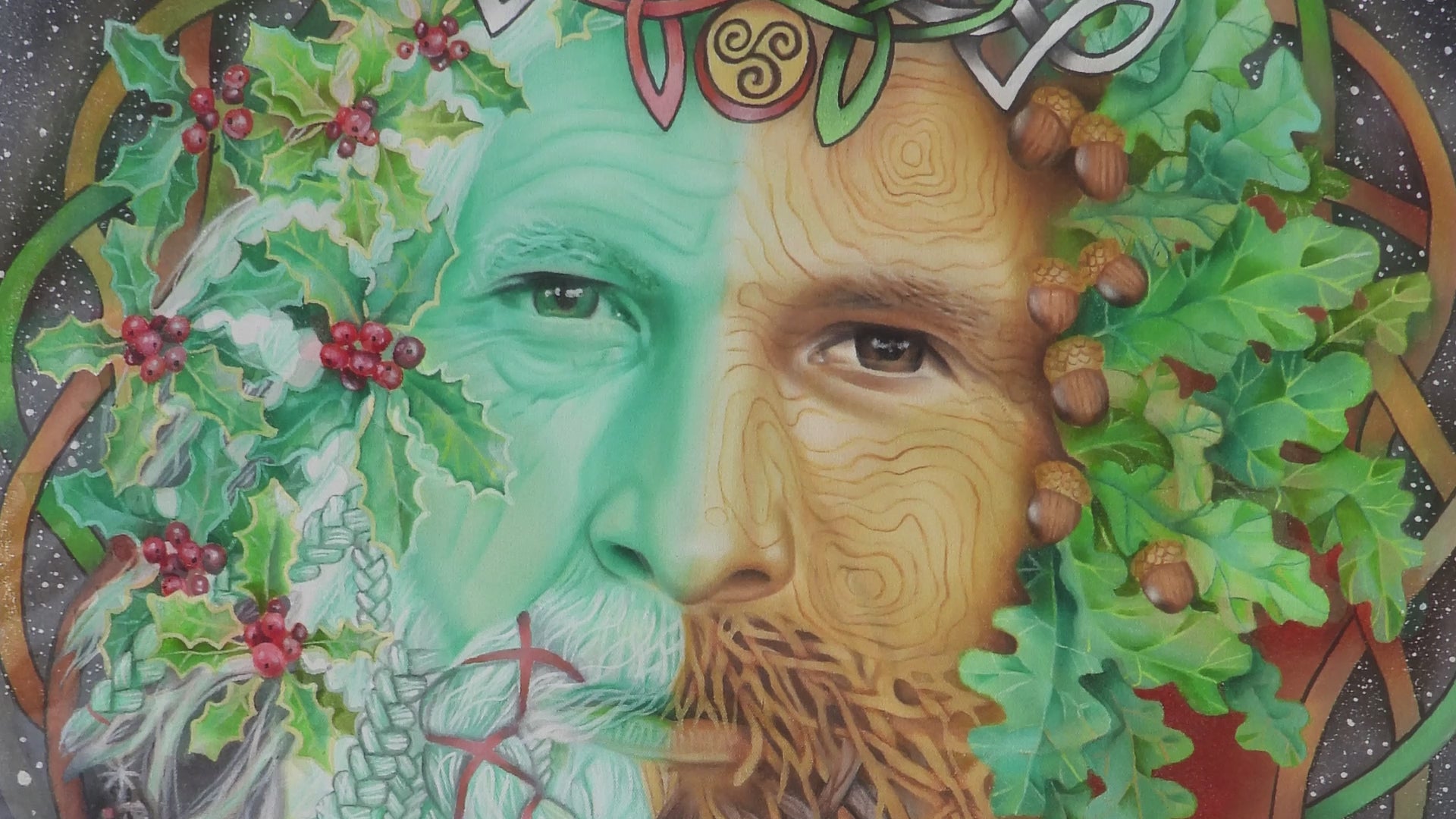 Yule - Winter Solstice oil painting in progress - Wiccan Wheel of the Year - 8 Pagan Sabbats