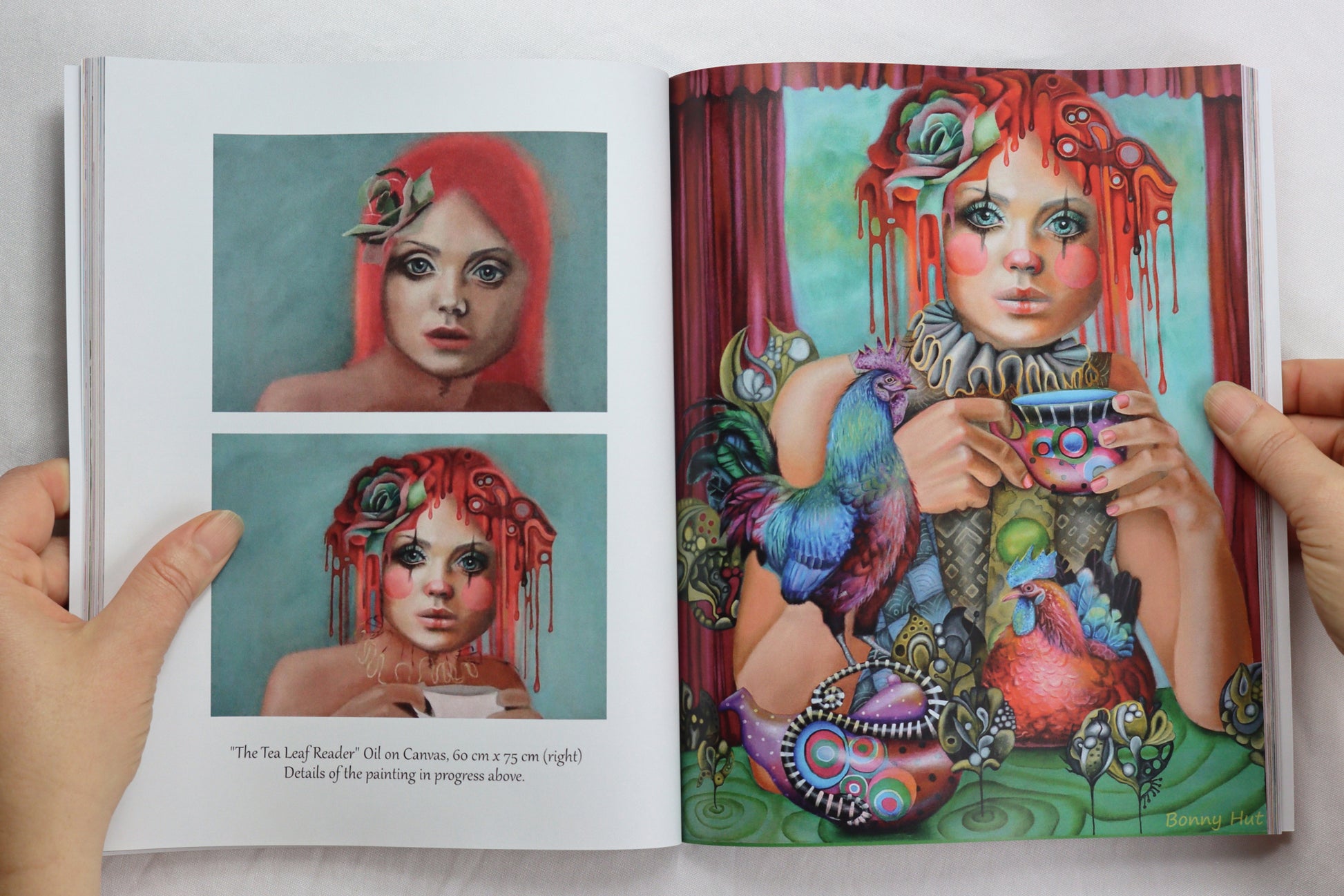 The tea leaf reader pop surrealism oil painting. Spiritual Art Journal, Spiritual birthday gifts, Metaphysical store gift, Poetry book, Visionary artwork by artist Bonny Hut